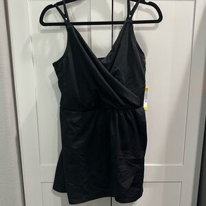 Land’s End Black Tulip Wrap swim dress new with tags wrap one piece medium